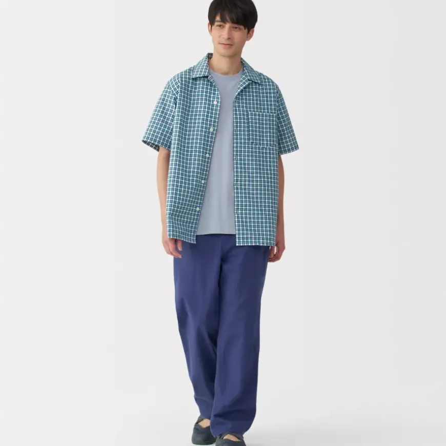 Men's Madras Check Open Collar Short Sleeve Shirt