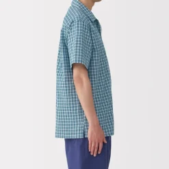 Men's Madras Check Open Collar Short Sleeve Shirt