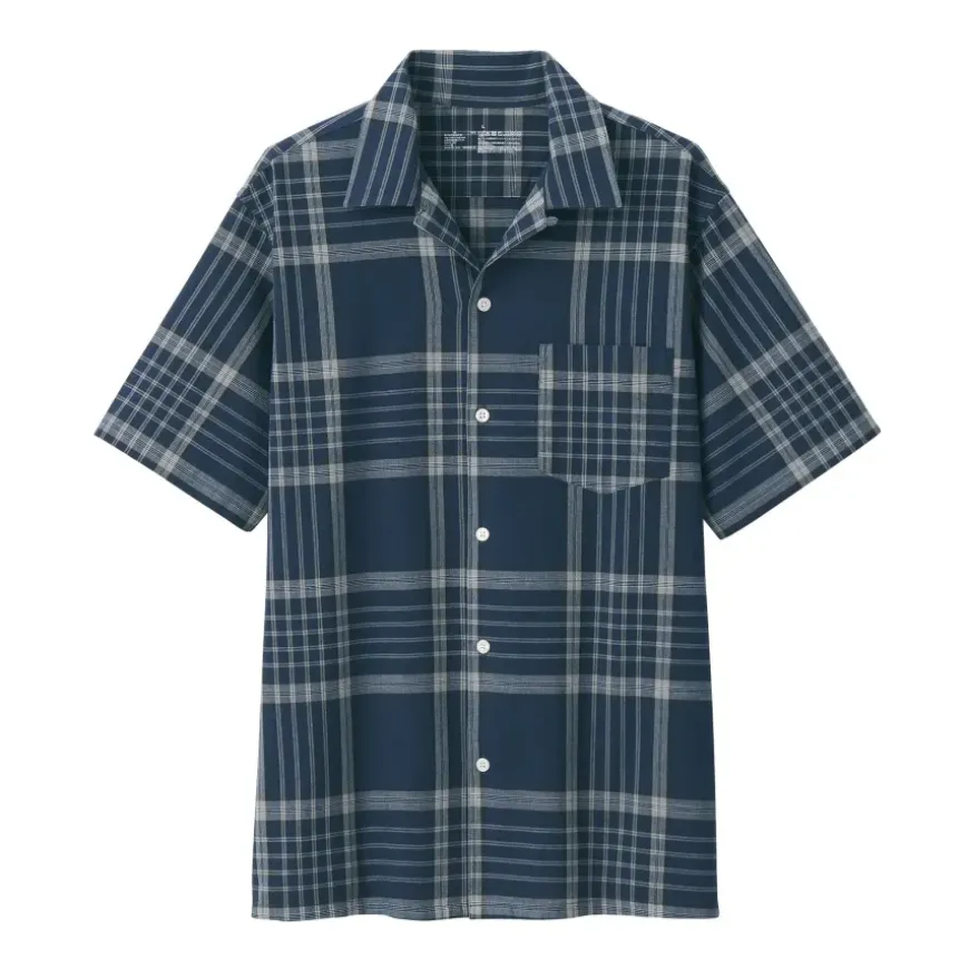 Men's Madras Check Open Collar Short Sleeve Shirt