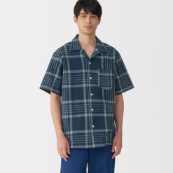 Men's Madras Check Open Collar Short Sleeve Shirt