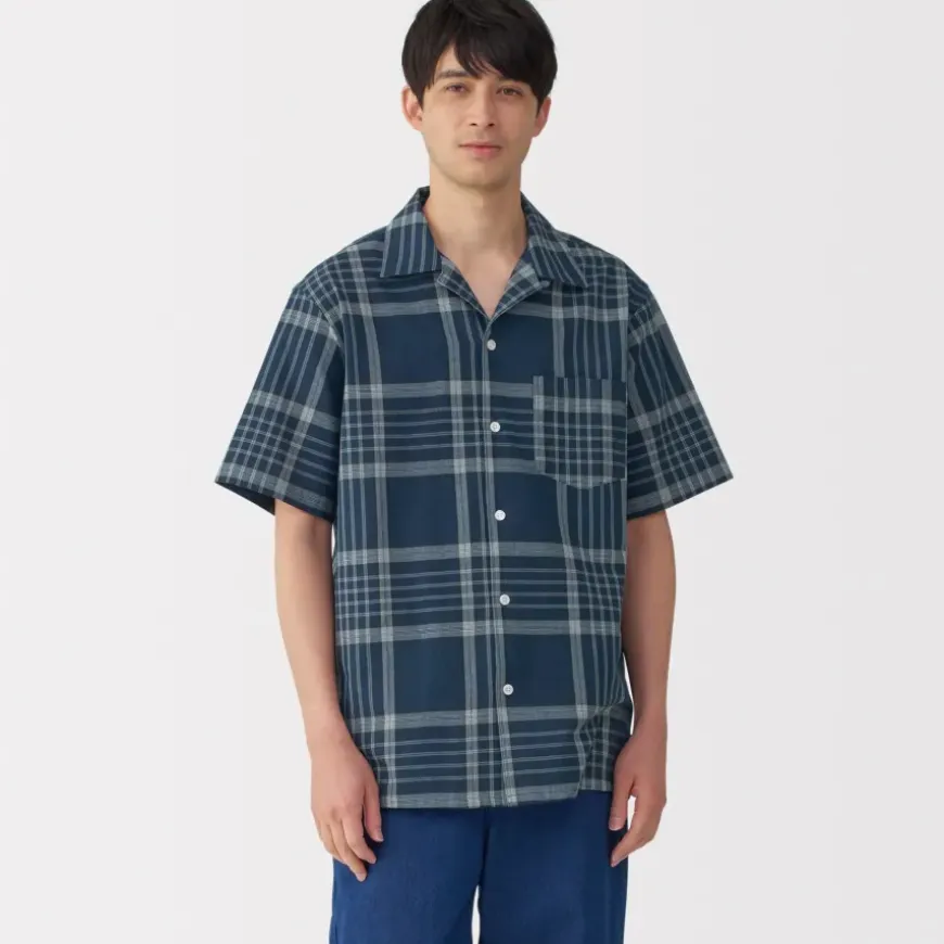 Men's Madras Check Open Collar Short Sleeve Shirt