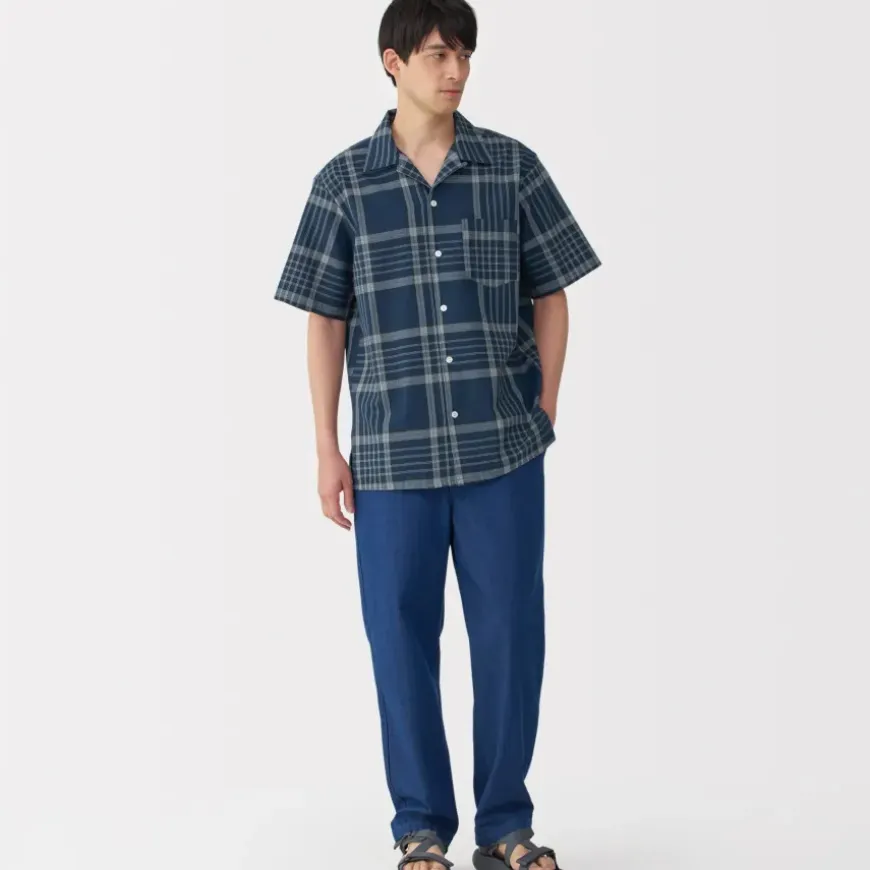 Men's Madras Check Open Collar Short Sleeve Shirt