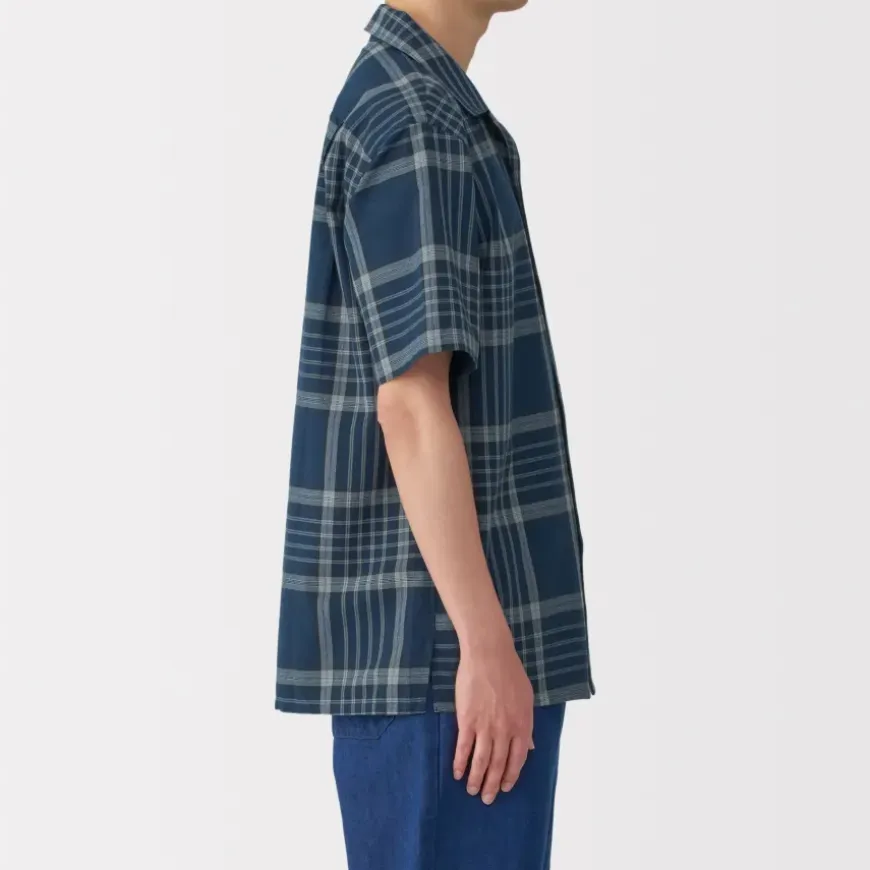 Men's Madras Check Open Collar Short Sleeve Shirt