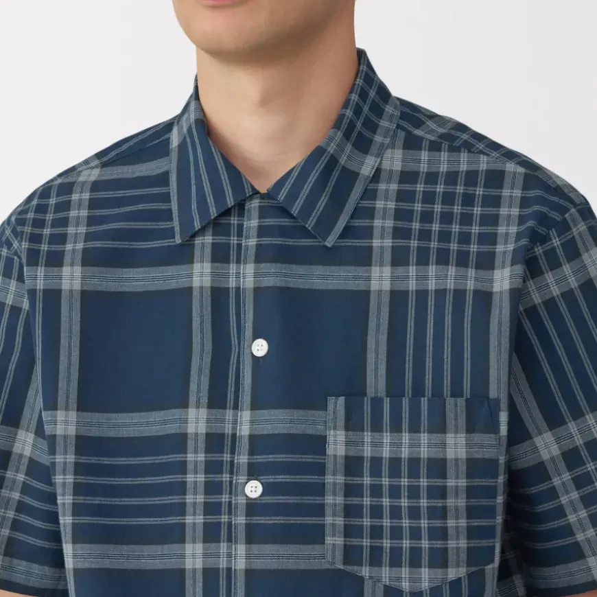 Men's Madras Check Open Collar Short Sleeve Shirt