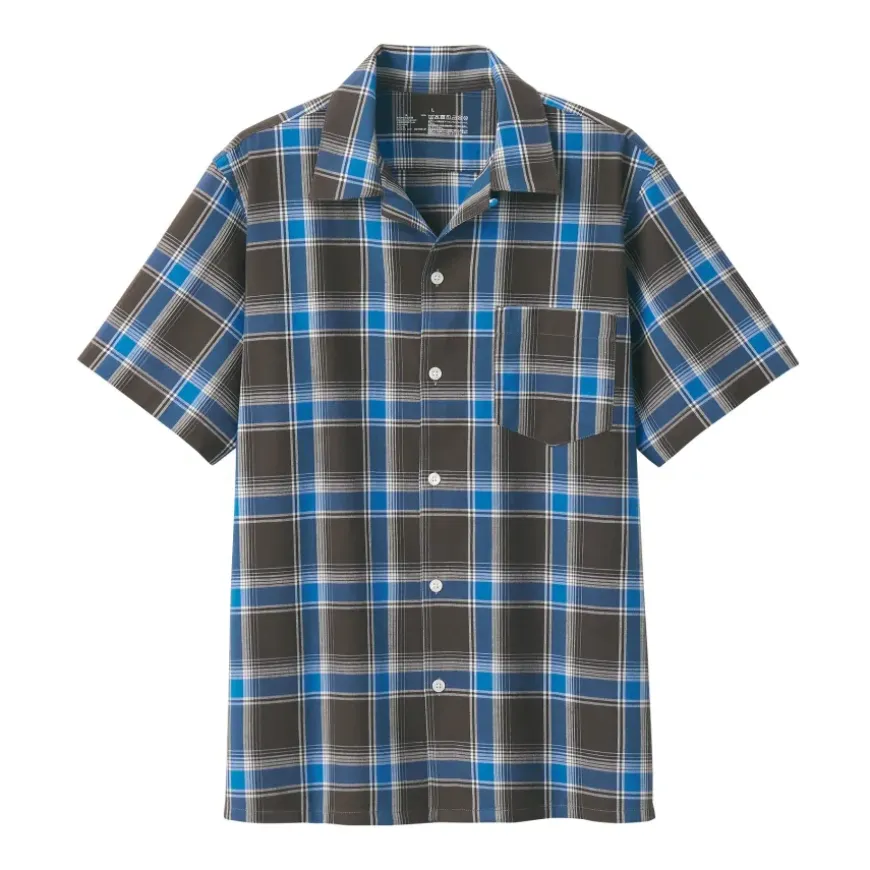 Men's Madras Check Open Collar Short Sleeve Shirt