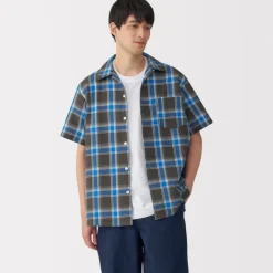 Men's Madras Check Open Collar Short Sleeve Shirt