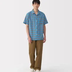 Men's Madras Check Open Collar Short Sleeve Shirt