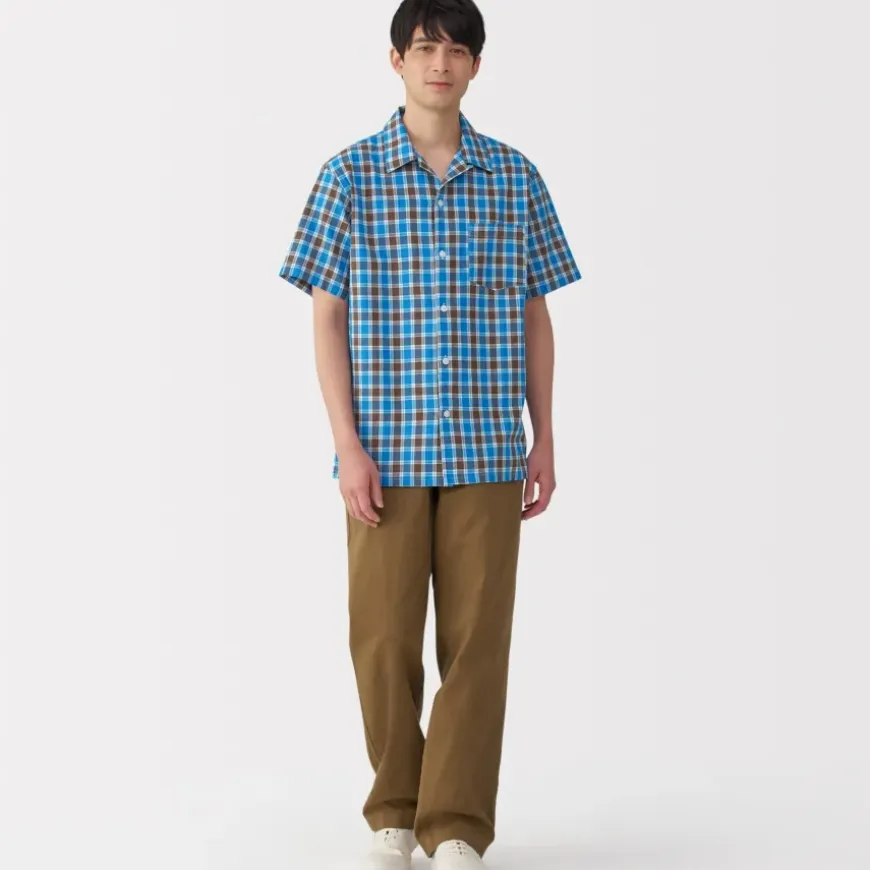 Men's Madras Check Open Collar Short Sleeve Shirt