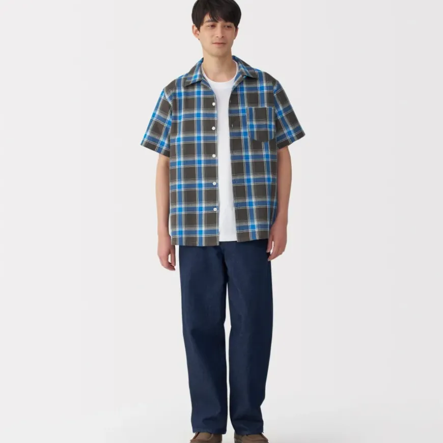 Men's Madras Check Open Collar Short Sleeve Shirt