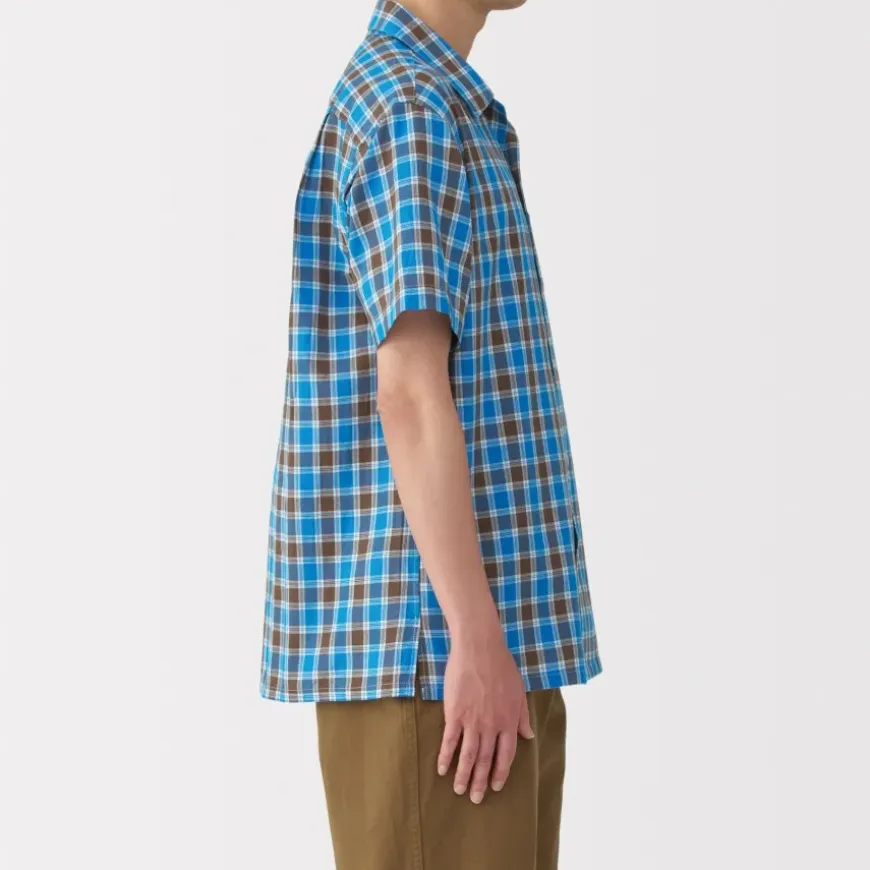 Men's Madras Check Open Collar Short Sleeve Shirt