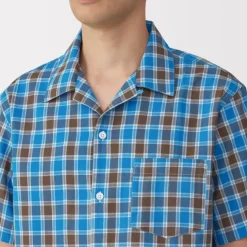 Men's Madras Check Open Collar Short Sleeve Shirt