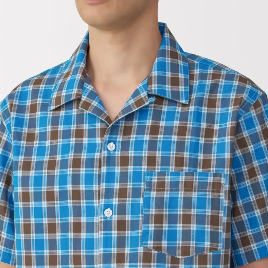 Men's Madras Check Open Collar Short Sleeve Shirt