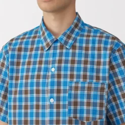 Men's Madras Check Open Collar Short Sleeve Shirt