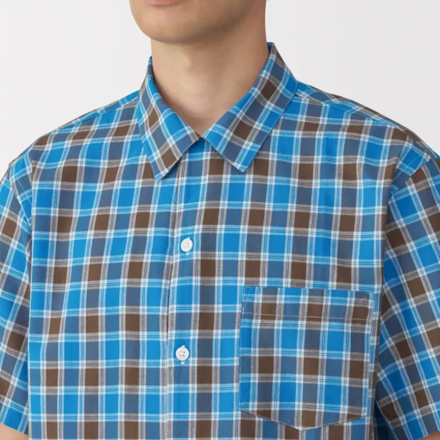 Men's Madras Check Open Collar Short Sleeve Shirt