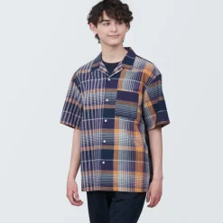 Men's Madras Check Open Collar Short Sleeve Shirt