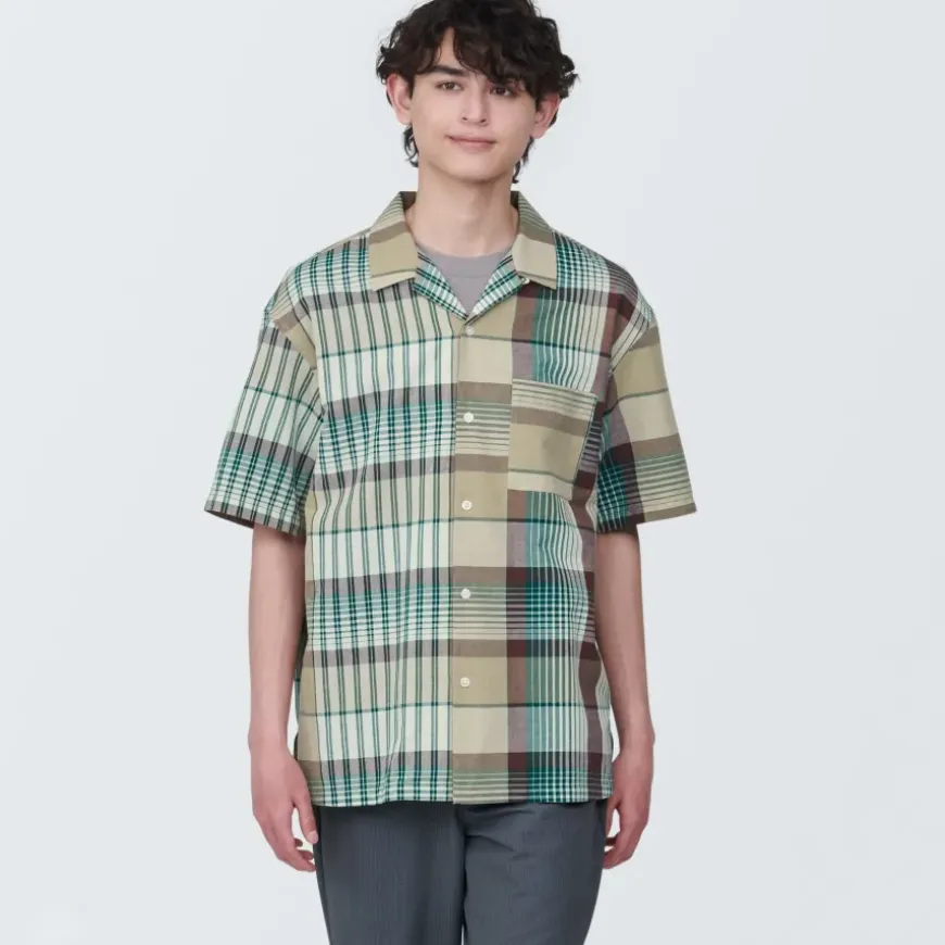 Men's Madras Check Open Collar Short Sleeve Shirt