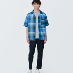 Men's Madras Check Open Collar Short Sleeve Shirt