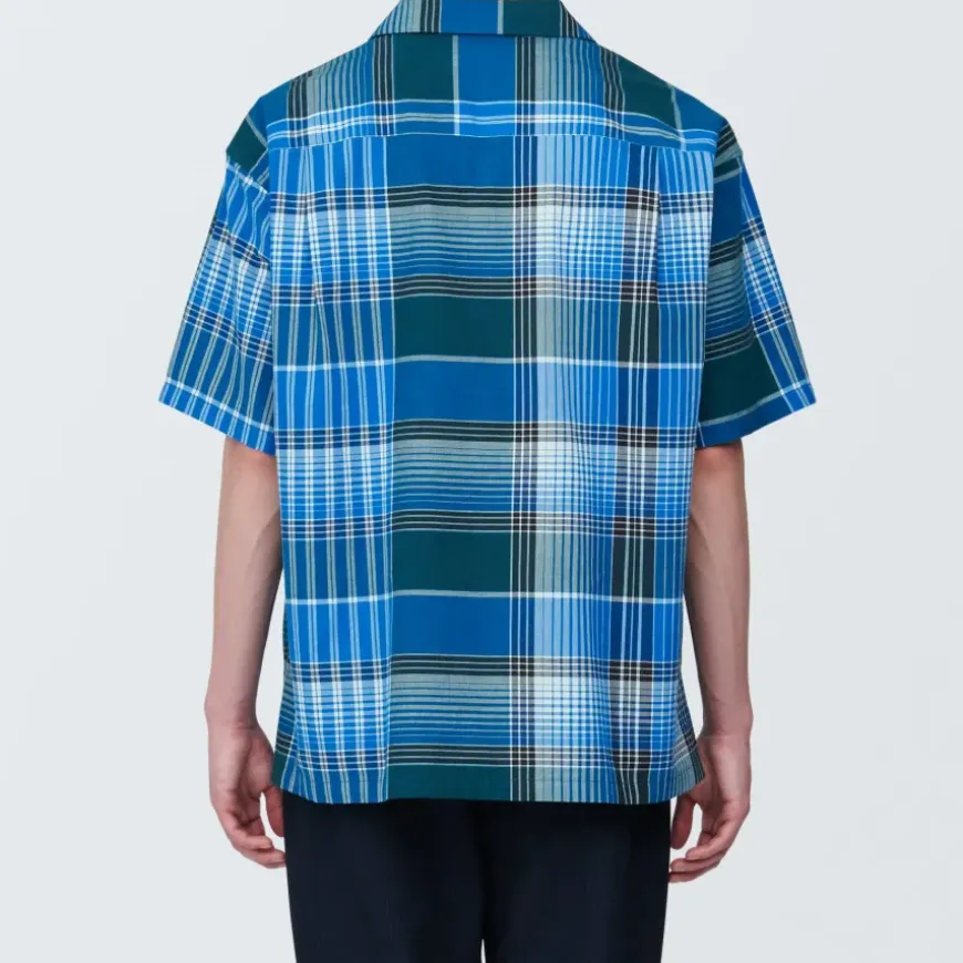Men's Madras Check Open Collar Short Sleeve Shirt