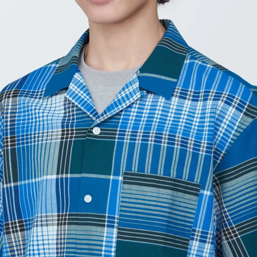 Men's Madras Check Open Collar Short Sleeve Shirt