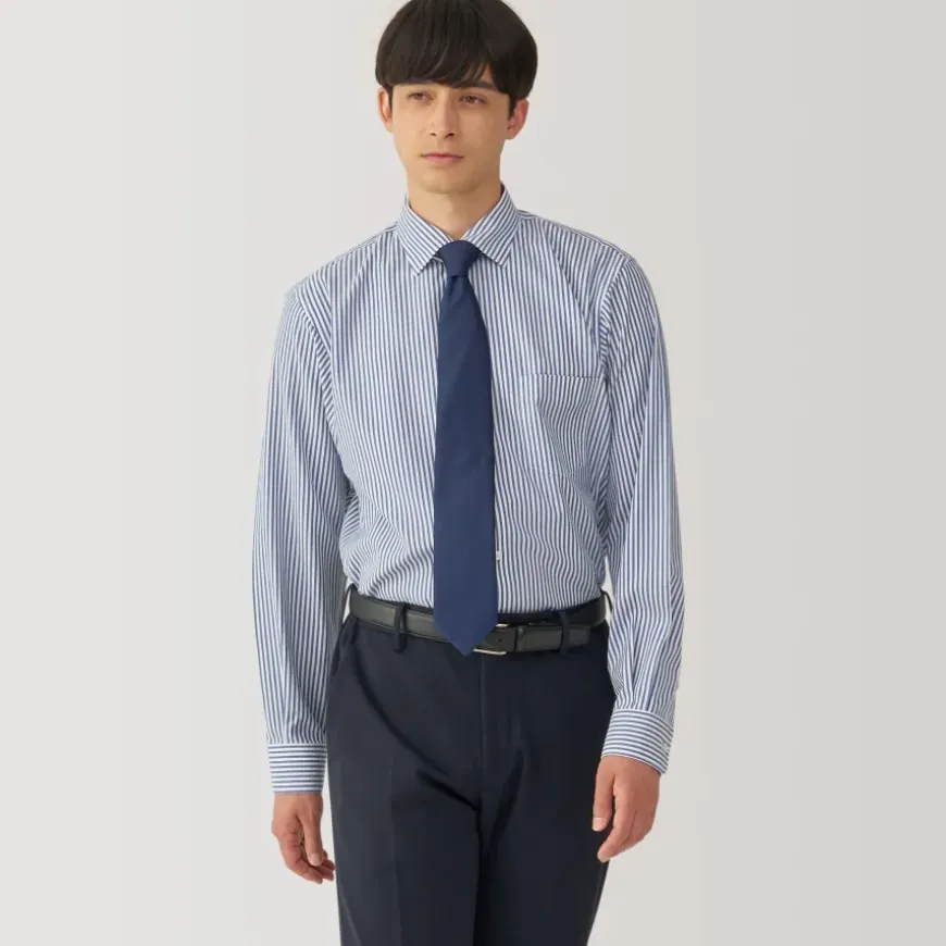 Men's Non-Iron Semi Wide Collar Striped Shirt
