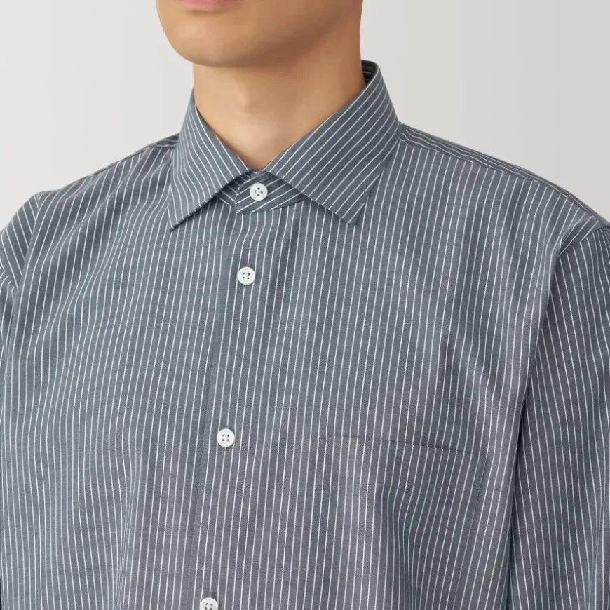 Men's Non-Iron Semi Wide Collar Striped Shirt