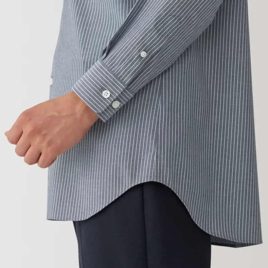 Men's Non-Iron Semi Wide Collar Striped Shirt