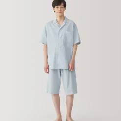 Men's Side Seamless Seersucker Short Sleeve Pajamas