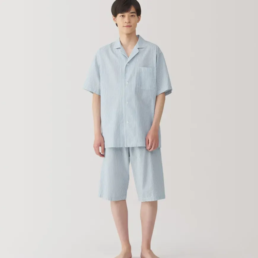 Men's Side Seamless Seersucker Short Sleeve Pajamas