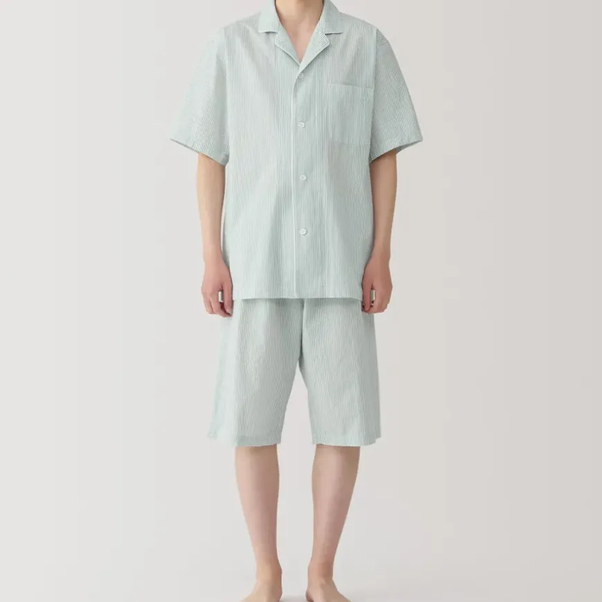 Men's Side Seamless Seersucker Short Sleeve Pajamas