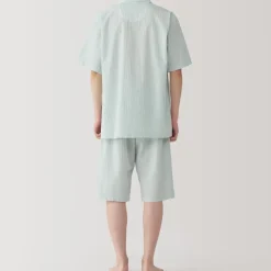 Men's Side Seamless Seersucker Short Sleeve Pajamas