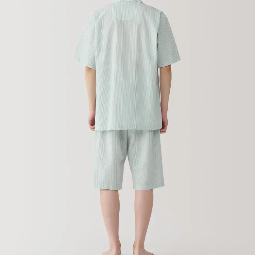Men's Side Seamless Seersucker Short Sleeve Pajamas