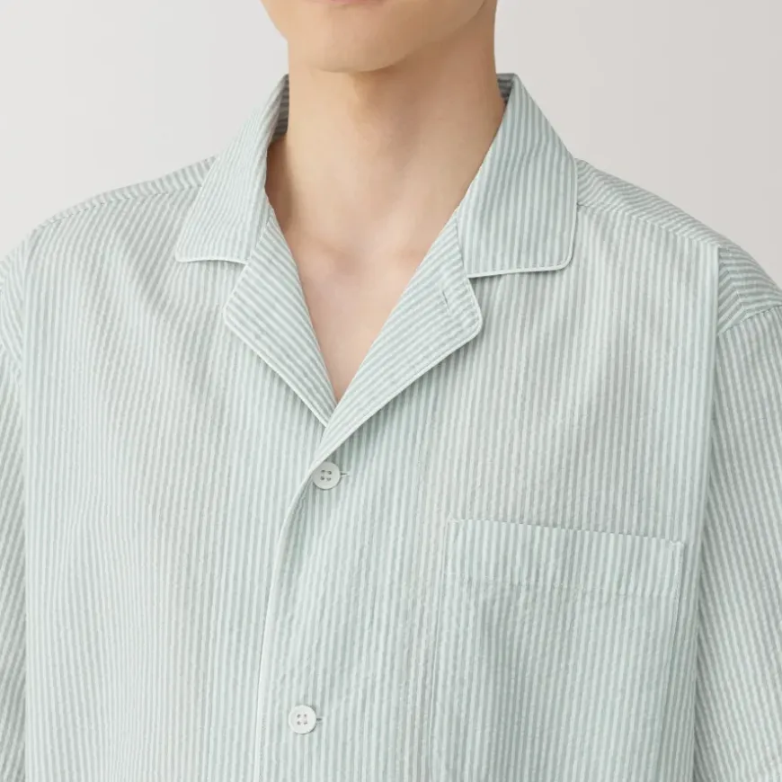 Men's Side Seamless Seersucker Short Sleeve Pajamas