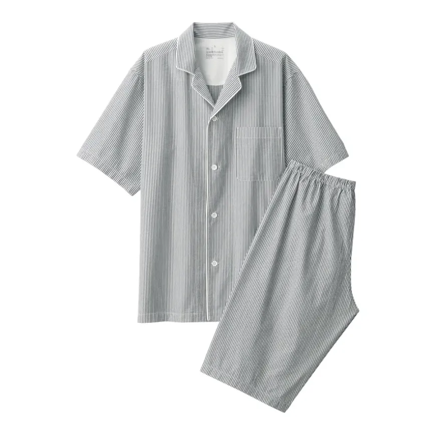 Men's Side Seamless Seersucker Short Sleeve Pajamas