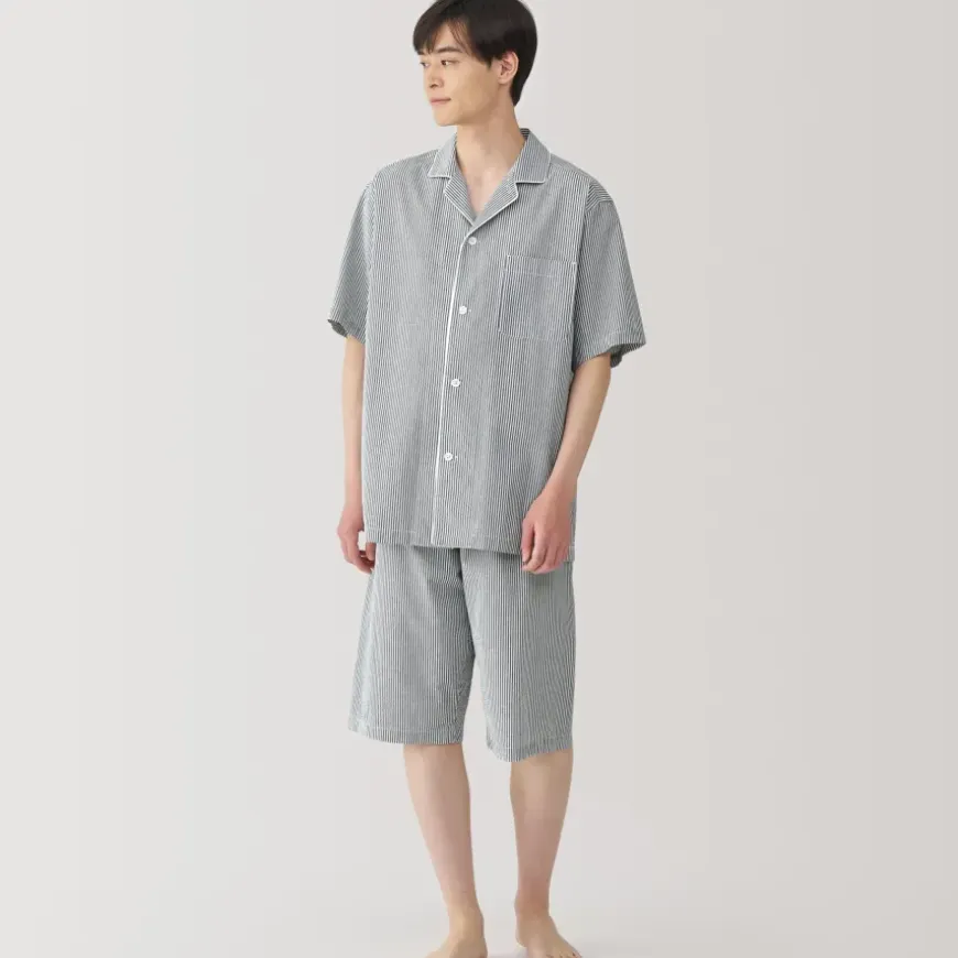 Men's Side Seamless Seersucker Short Sleeve Pajamas