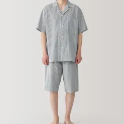 Men's Side Seamless Seersucker Short Sleeve Pajamas
