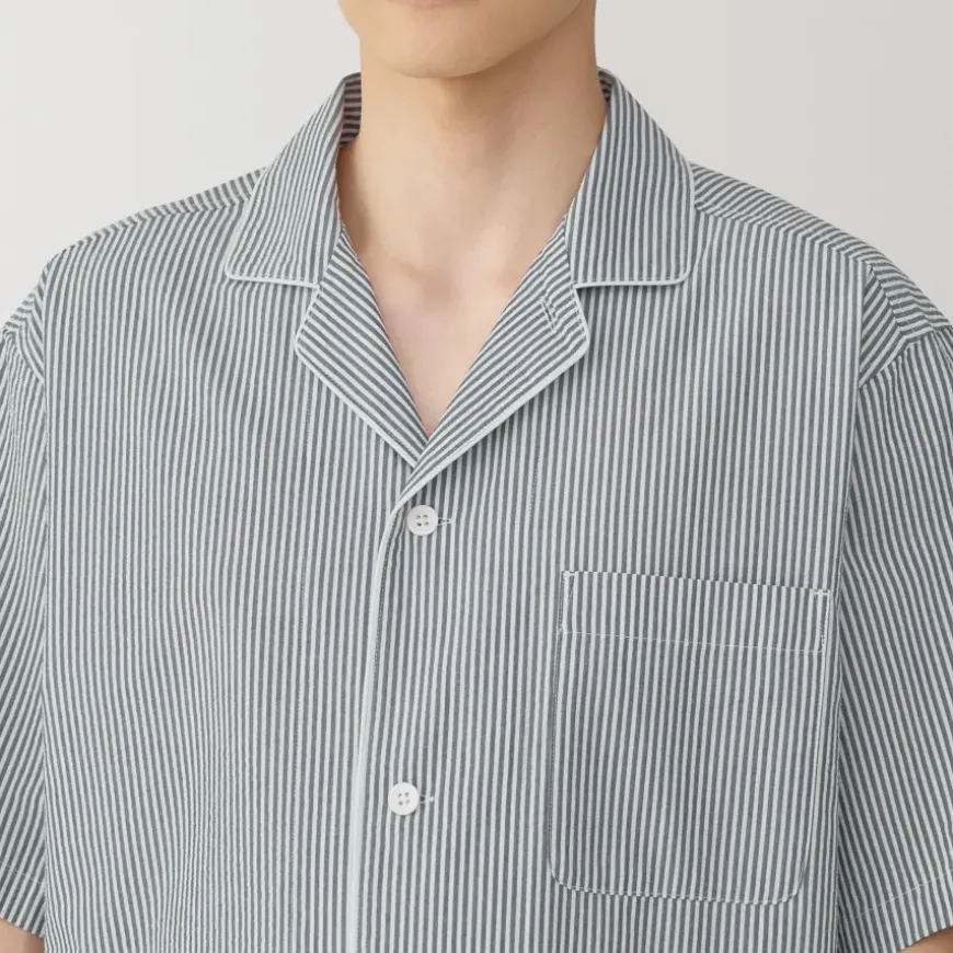 Men's Side Seamless Seersucker Short Sleeve Pajamas