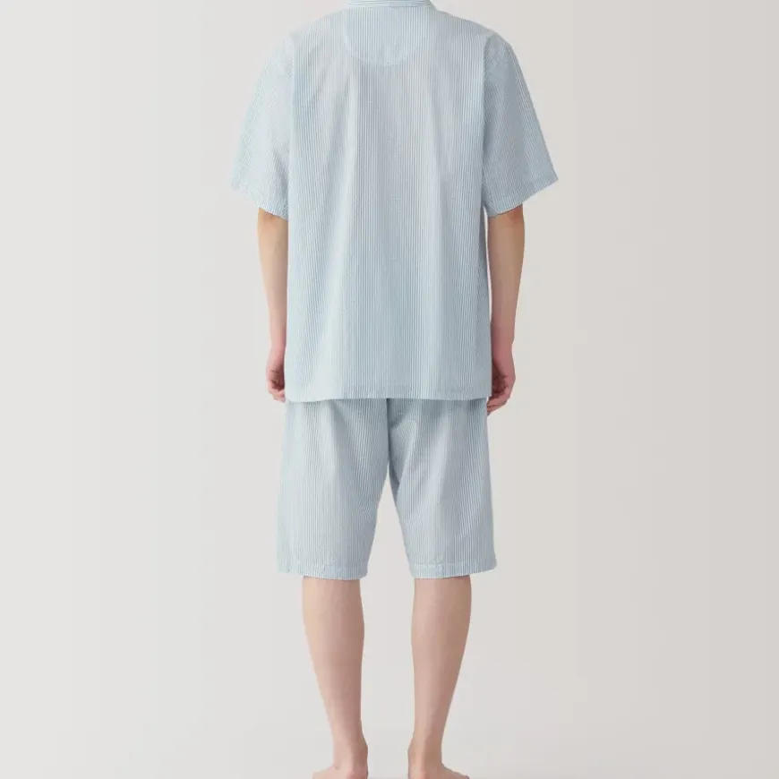 Men's Side Seamless Seersucker Short Sleeve Pajamas