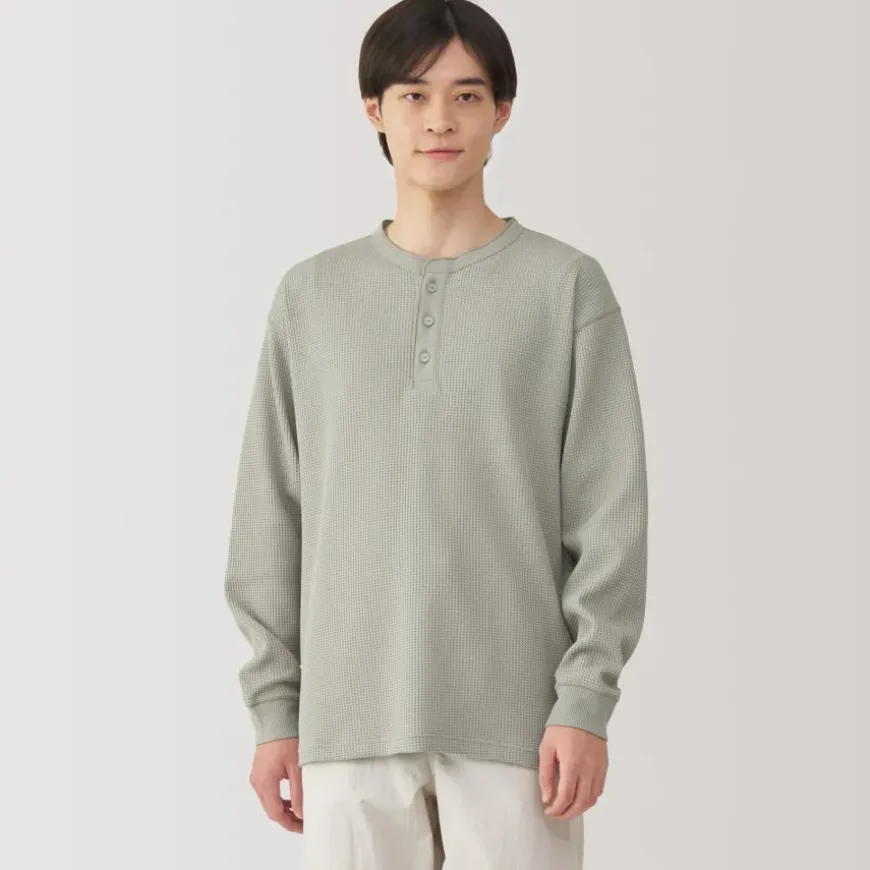 Men's UV Protection Waffle Henley Long-Sleeve T-Shirt
