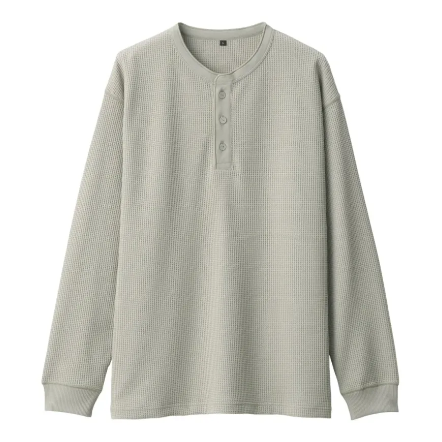 Men's UV Protection Waffle Henley Long-Sleeve T-Shirt