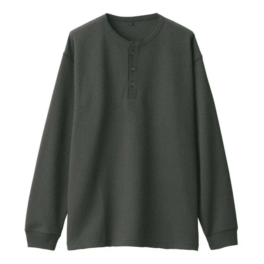 Men's UV Protection Waffle Henley Long-Sleeve T-Shirt