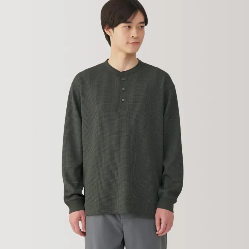 Men's UV Protection Waffle Henley Long-Sleeve T-Shirt