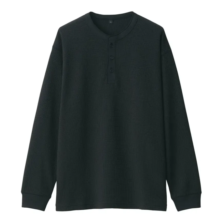 Men's UV Protection Waffle Henley Long-Sleeve T-Shirt
