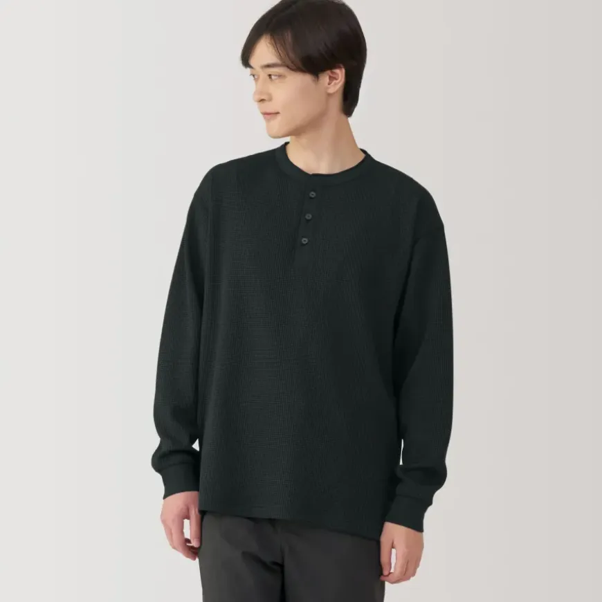 Men's UV Protection Waffle Henley Long-Sleeve T-Shirt