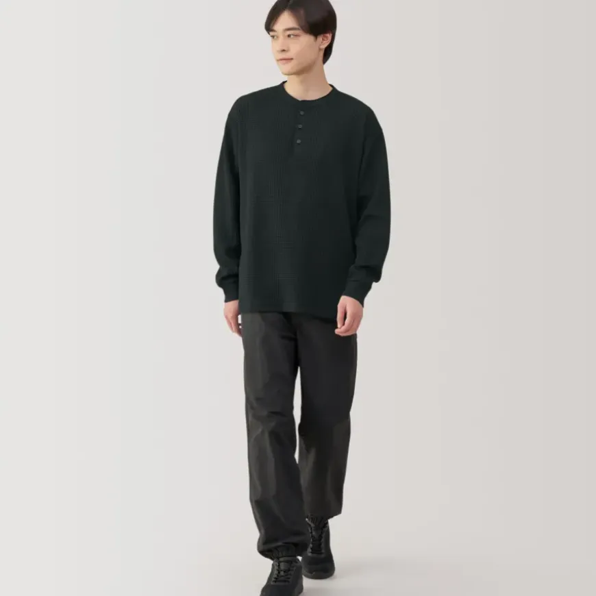 Men's UV Protection Waffle Henley Long-Sleeve T-Shirt