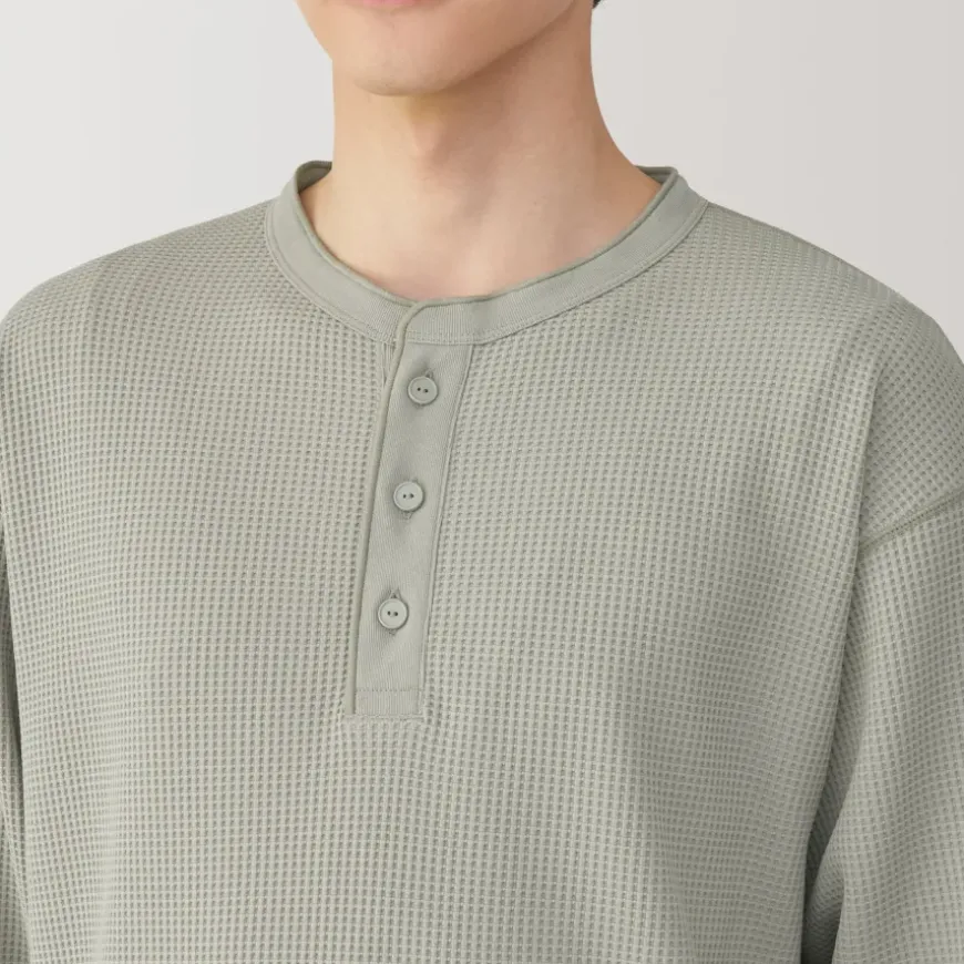 Men's UV Protection Waffle Henley Long-Sleeve T-Shirt