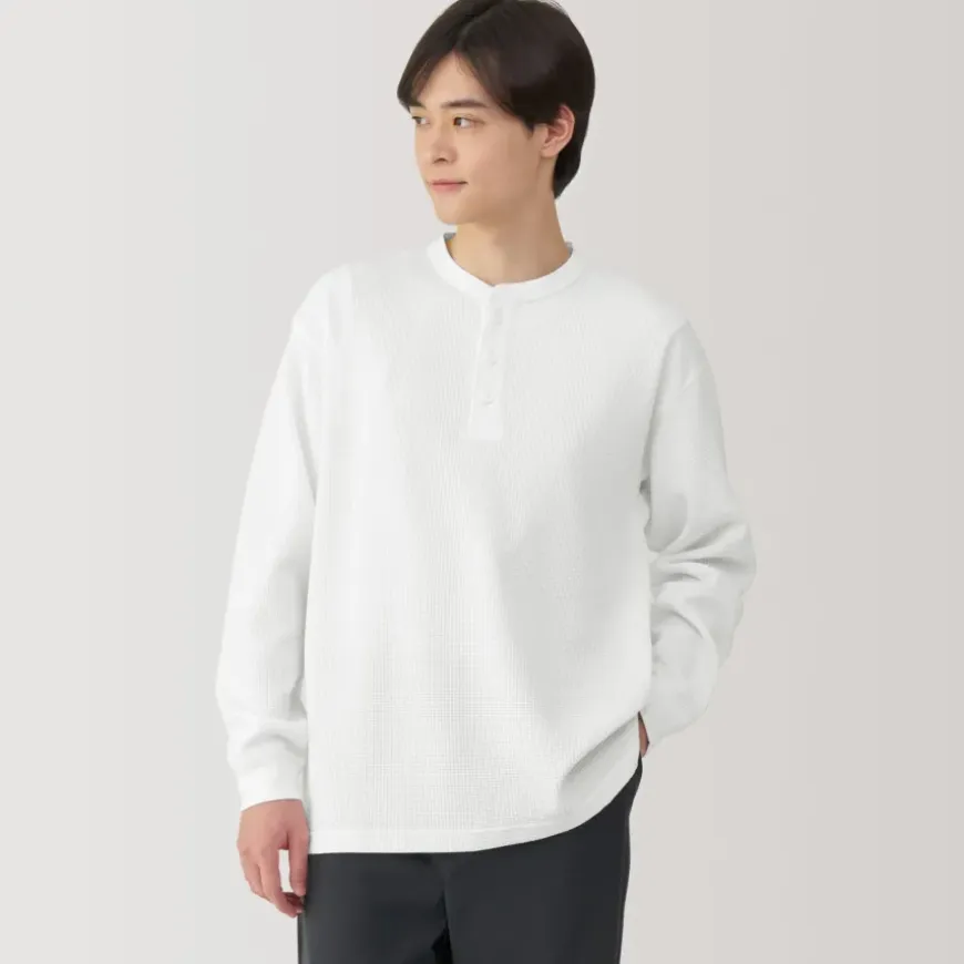 Men's UV Protection Waffle Henley Long-Sleeve T-Shirt