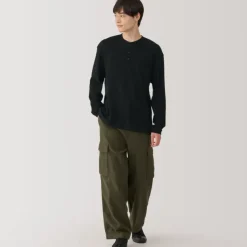 Men's Waffle Henley Neck Long Sleeve T-Shirt