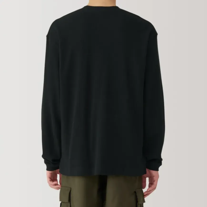 Men's Waffle Henley Neck Long Sleeve T-Shirt