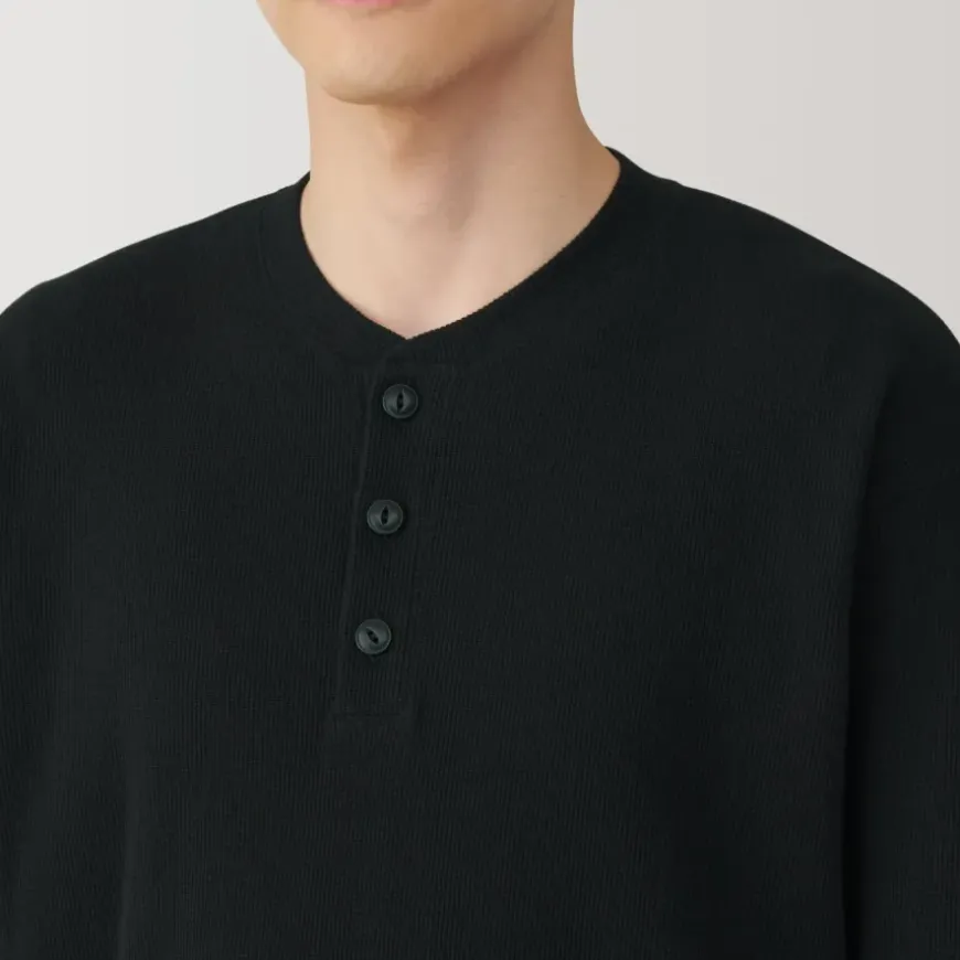 Men's Waffle Henley Neck Long Sleeve T-Shirt