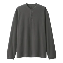 Men's Waffle Henley Neck Long Sleeve T-Shirt